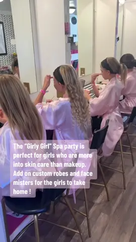 The “Girly Girl” Spa party is perfect for girls who are more into skin care than makeup. Add on custom robes and face misters for the girls to take home !  #skincareforgirls #skincareparty #skincarefortweens #girlsspaparty #spapartyforgirls #girlmom #lamommies