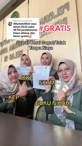 Membalas @@risma Alhamdulillah,, Syarat Pembebasan Biaya Perkara (Prodeo) bawa buku nikah, ktp, KK, Surat Keterangan Tidak Mampu. Datang langsung ke pengadilan agama. #pengadilanagama #cerai #talak #gratis 