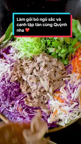 Healthy mà còn đỡ ngán với món bò ngũ sác và canh tập tàn cùng Quỳnh nja cả nhà #nghesynganquynh #nhavuon #dongque #cuchi #goibongusac #canhrau #tomrim 