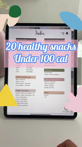 This is one of spread in our fitness planner that’s coming soon. Here are 20 healthy snacks that are under 100 calories! Which one is your favorite? Share to your favorite people and Save this for later✨🙏🏻  #fitnesstips #fitnessmotivation #fitnesstracker #workoutmotivation #workoutplans #workoutforwomen #planwithme #fypシ゚viral 