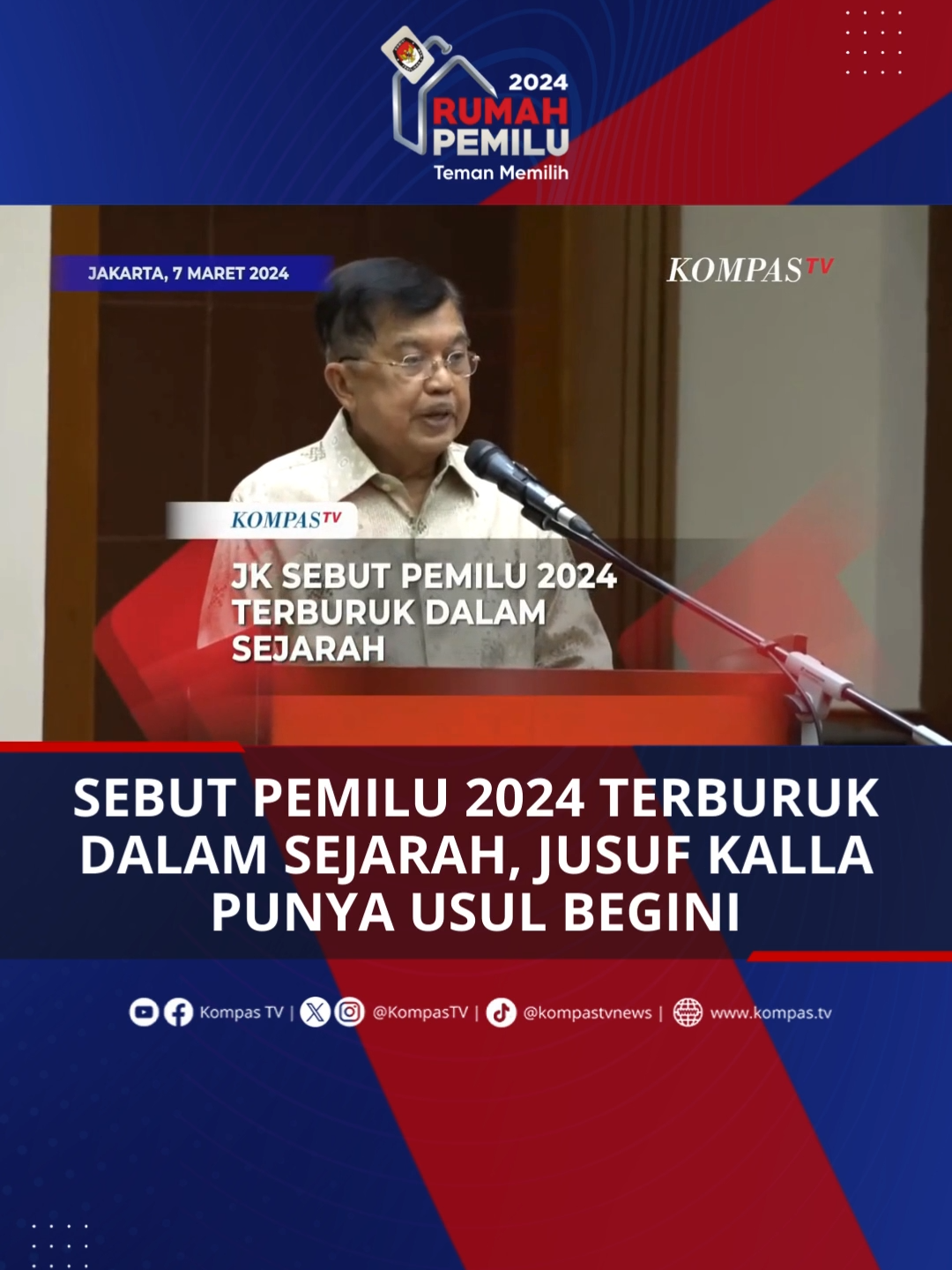 Wakil Presiden ke-10 dan 12 Republik Indonesia, Jusuf Kalla menyebut Pemilihan Umum (Pemilu) 2024 di Indonesia merupakan yang terburuk dalam Sejarah sejak 1955. Hal ini disampaikan JK saat hadiri acara di Universitas Indonesia, Depok pada Kamis (7/3/2024) #TikTokBerita #JusufKalla #Pemilu2024