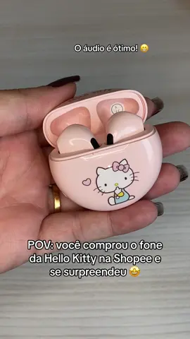 Fone da Hello Kitty na Shopee por R$30 contos 🤣 é por bluetooth e pega em qualquer celular! #fonebluetooth #fonedashopee #fonebluetoothbomebarato #acheinashopee #jackieindica #hellokittycheck 