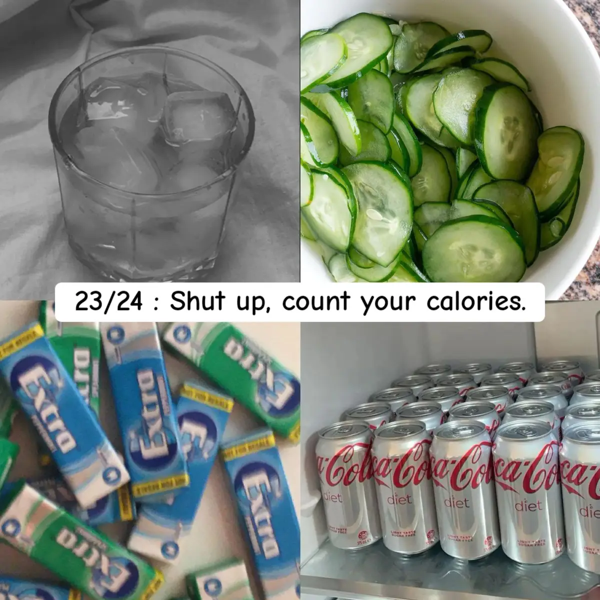 Shut up.  #calories #gum #dietcoke #cucumber #icewater #ice #water #food #pizza #burger #noodles 
