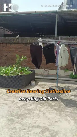 A mechanic's ingenuity turns old car parts into a wind-powered clothesline. #Recycling #mechanic #Innovation #DIY #recycle #HKeye