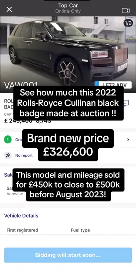 See how much this 2022 Rolls-Royce Cullinan  made at the live auction and still not sold !! #al15msn #supercar #hypercar #car #fy #fyp #fypシ #fypシ゚viral #foryou #foryoupage #rollsroyce #rollsroycecullinan 