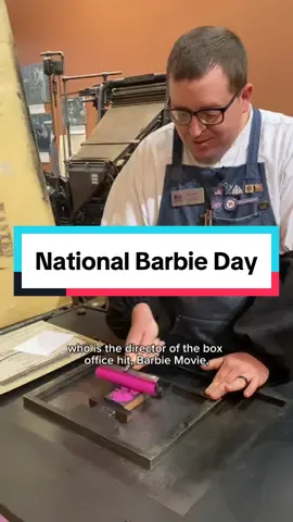 March 9th is National Barbie Day! It is on this day in 1959 that the iconic toy, Barbie, made its debut at the American International Toy Fair in New York. Considering Greta Gerwig, the director of the box office hit Barbie Movie was born and grew up in Sacramento, we could not pass this day up!  For today, Jared letterpress printed an electrotype (copy of a woodcut) from the Lewis Winter Collection. This cut depicting a young woman wearing a stylish hat was made by Lewis Winter in the 1890s. We’d like to think this is Barbie from 130 years ago. The text below reads “Happy National Barbie Day!” and was typeset in 24 point Stymie Bold font. This was printed with a mix of rhodamine red and opaque white rubber base ink using our Washington hand press. #SacHistoryMuseum #NationalBarbieDay #Barbie #GretaGerwig #onthisday #pink #ink #typography #sacramento #museum #history #letterpress #printing