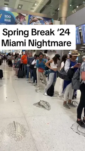 Current situation at Miami airport. This is the line to rebook. Hundreds of canceled flights and a bunch of tired pissed off spring breakers!  #springbreak #springbreak24 #springbreakmiami #canceledflights #miami #miamiairport 