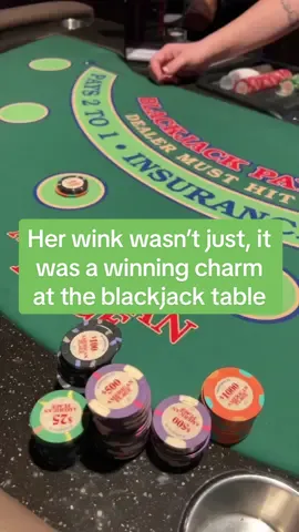 Her wink wasn’t just, it was a winning charm at the blackjack table 🍀💥 #ladyluck #blackjack #wink #casino #nights #betitall 
