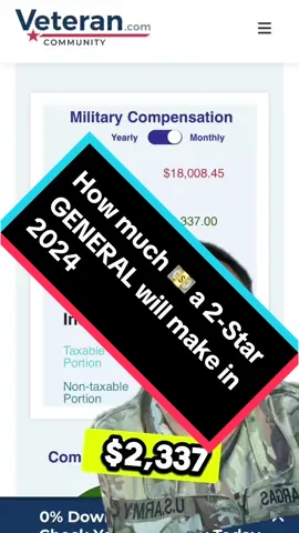 Here is how much money a 2-star General will be paid in 2024 #fyp #military #miltok #milspouse #veteran #army #marines #navy #airforce #vivalavargas 