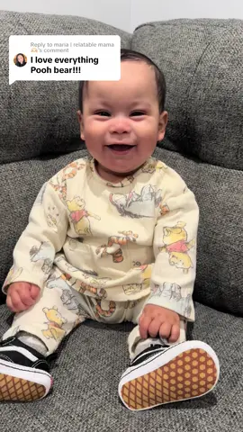 Replying to @maria | relatable mama 🫶🏼 his outfit today is winnie the pooh.  Shoutout to @Walmart for cute outfit 😍 #winniethepooh #babyoutfit #babylaugh #MomsofTikTok #babytiktok 
