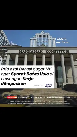 Leonardo Olefins Hamonangan, pria asal Bekasi ajukan gugatan uji materiil UU No 13 Tahun 2003 tentang Ketenagakerjaan terhadap UUD 1945 ke Mahkamah Konstitusi (MK) Ia mengajukan gugatan terkait pasal yang dianggap memicu perusahaan membuat syarat diskriminatif seperti usia hingga pengalaman di lowongan kerja, ia menuntut agar syarat-syarat semacam itu dihapus. Ia juga mengatakan jika Pasal 35 ayat 1 UU No 13 Tahun 2003 menimbulkan perusahaan menetapkan persyaratan yang menghambat dirinya mendapatkan pekerjaan. . Gimana tanggapan #sobaTemps ? . haloTemps | 0812 1309 4426 | www.tempslawfirm.com . TEMPS tercatat di Direktorat Jenderal Administrasi Hukum dan Konsultan HKI terdaftar di Direktorat Jenderal Kekayaan Inelektual Kementrian Hukum dan HAM Republik Indonesia . #temps #tempslawfirm #tempsinternasional #daftarmerek #hakcipta #paten #desainindustri #lawfirm #TempsDigital #sobatemps 