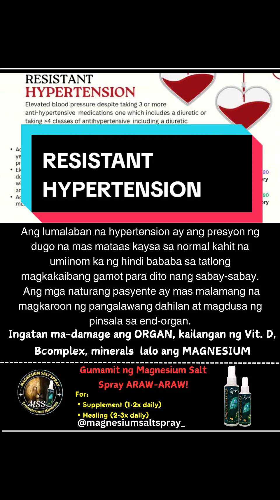 Ano nga ba ang MAGNESIUM SALT SPRAY? Ang MSS minerals ang content nya, pangunahin ang MAGNESIUM. Kaya po tayo nakakaranas ng ibat-ibang karamdaman dahil sa kakulangan ng mga minerals lalo na ang magnesium. Kapag naibigay natin ito araw2x sa katawan,kusa na pong mag-re-repair ang katawan o ma-aactivate na ang natural healing mechanism nito. #MSS #MAGNESIUMsaltSPRAY #NATURALnaPANLUNAS #magnesiumdeficiency #magnesiumbenefits #naturalnapanlunasadvocate #minerals #allinone  #transdermalmineralsupplement #amazing #health #miraclespray