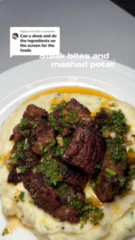 Replying to @his FAV A dish to impress 🤌Steak bites and mashed topped with a homemade chimichurri sauce. #steakbites #mashedpotatoes #steakbitesandpotatoes #foryou #viral #Foodie #tiktokusa #foodtiktok #usa #DinnerIdeas #blackchef #atlanta #usa #wineanddinewithme #fypシ  #garlicsteakbites #viraltiktok #EasyRecipes #xyzbca #garlicsteakbites #chimichurrisauce #unitedstates #texas #usa_tiktok #steaktiktok #makedinnerwithme 