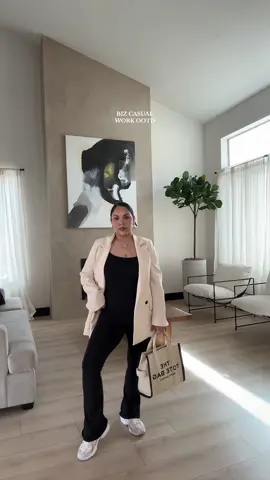 Want to dress it up a bit? Throw a blazer on it! 💼💄✨🤍☕️  #OOTD #workootd #bizcasual #neutralstyle #blazeroutfit #workoutfit #MomsofTikTok #dailyfit #outfitideas #newbalance #marcjacobs #viral #fyp 