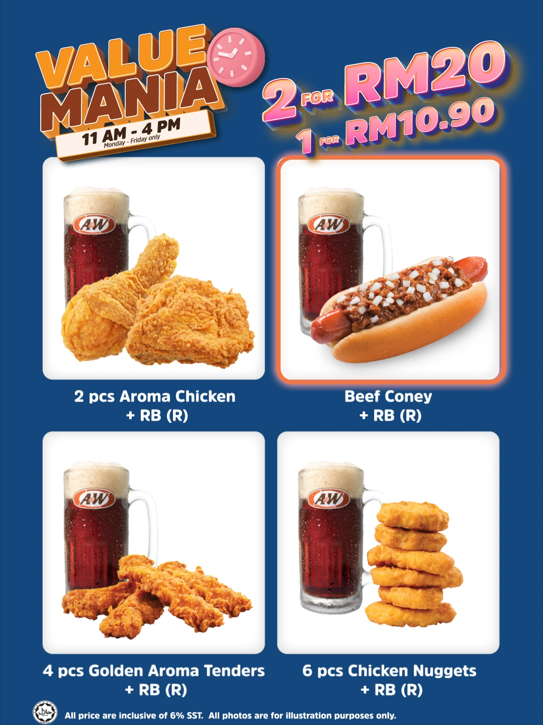 ⚠ Value Mania EXTENDED!! ⚠ Get your hands on 1 selected Combo Lite for RM10.90, OR Double up with 2 for RM20!! Offer valid from 11 am to 4 pm, on Monday to Friday!! Savor this deal today! *Available at all Normal & Sabah outlets only, except R&R, Express, Theme Park, KLIA and Delivery #anwmalaysia