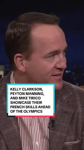 @kellyclarkson, Peyton Manning, and Mike Tirico showcase their French skills ahead of the 2024 Paris @NBC Olympics & Paralympics! #FallonTonight #ParisOlympics #TonightShow #KellyClarkson #PeytonManning #MikeTirico #Olympics 