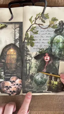 Green witch 🍃 #scrapbook #journaling #asmrvideo #asmrscrapbooking #junkjournalideas #journalwithme #stationery #stickers  #dark #fantasy  #witch #greenwitch #magic #paper #creativejournal 