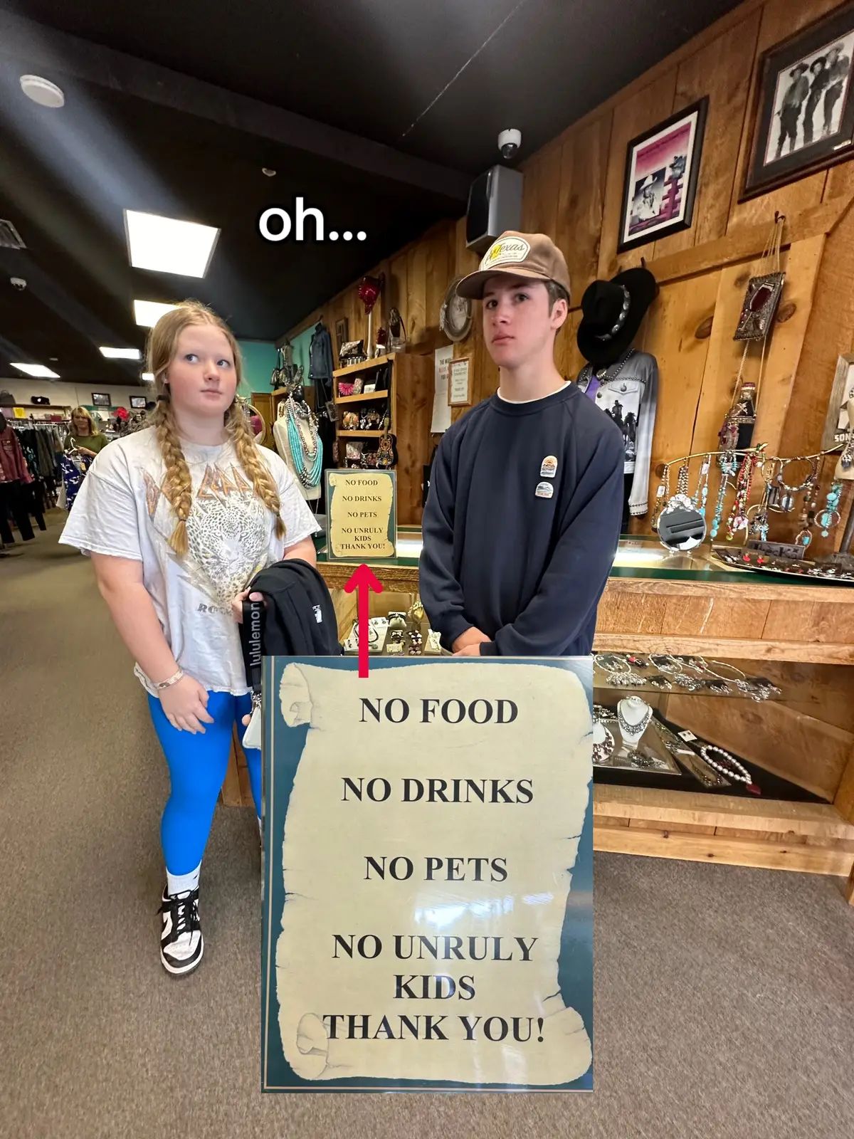 we walked into 2 stores right next to each other and the first one said “no food, no pets, no unruly kids” and so we walked out so fast😭. We walked into the store right bext door and they had a sogn on the front door that said “We don't have rules, just a FUN store!!!Come in as you are and enjoy yourself!!! We get hungry and thirsty too, food and drink are WELCOME!!! We love animals too, pets are WELCOME!!! Unruly kids AND their parents are WELCOME!!!” The beec between these two stores is DEFINITELY real haha💀 #beef #storytime #funny #relatable #trend #trending 