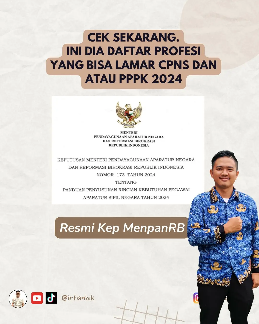 Daftar Profesi Yg Bisa Lamar CPNS dan atau PPPK 2024. Berdasarkan aturan resmi dari kep menpanrb . #cpns2024 #casn2024 #irfanhik #pppk2024 