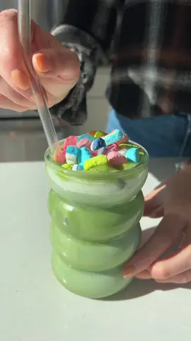 nobody: me in march: *adding lucky charms to everything* 🤭☘️ this lucky charms matcha latte is so fun and perf for st.patrick’s day!  cereal-infused milk, ceremonial grade matcha, a hint of vanilla and obviously topped with all the charms 👏 RECIPE: -1 cup milk of choice (i use 2%) -1/2 cup lucky charms cereal (marshmallows separated) -1 tsp ceremonial grade matcha (reduce to ~1/2 tsp if you’re new to matcha, i use Golde ) -3oz hot (but not boiling) water -2 tbsp collagen peptides ( @Vital Proteins , optional but adds extra protein) -splash of vanilla extract or vanilla bean paste -sweetener of choice (honey, maple syrup or my personal favorite - @Chobani vanilla creamer ) add cereal (marshmallows removed) & milk to a glass or bowl and stir. then let it soak in the fridge for at least 6 hours (the longer the better!) strain off the cereal and discard. add cereal milk to a glass with ice. sift matcha into a small matcha bowl. add hot water and whisk in an “m” shape until frothy. add vanilla, honey or maple syrup & collagen, if using. froth again. pour over the cereal milk & ice and stir. top with the charms! enjoy 🫶 #luckycharms #cerealmilk #matchalatte #matchalover #matcharecipe #stpatricksday #stpatricksdayrecipes #morningdrink 
