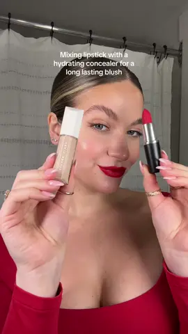 Ok new blush hack 💋 what do we think?  #blush #blushhack #makeuphack #mixingmakeup #mixinglipstickandconcealer #lipstickhack #redblush #redlipstick #redlipstickhack #macrubywoo 