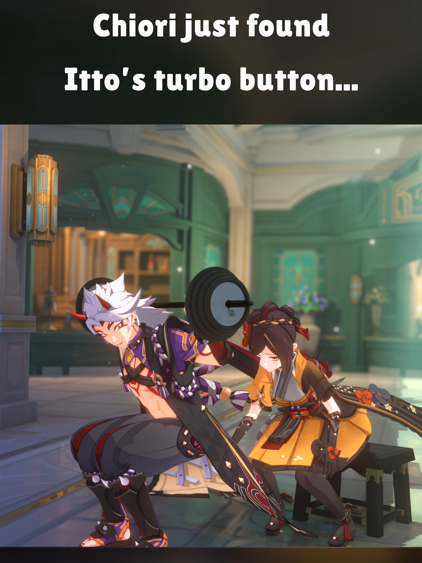 Chiori found Itto's Turbo Button...💀 #GenshinImpact #hoyocreators #genshin #chiori #itto #genshinmemes #genshinmeme #genshinanimation