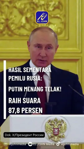 Presiden Vladimir Putin terpantau menang telak dalam Pemilu Rusia dengan meraih suara sebesar 87,8 persen menurut lembaga survei Public Opinion Foundation.  Dengan angka tinggi tersebut, Putin telah mengalahkan 3 kandidat lainnya. Angka ini merupakan hasil tertinggi dalam sejarah Rusia pasca Uni Soviet.  #vladimirputin #russia #international