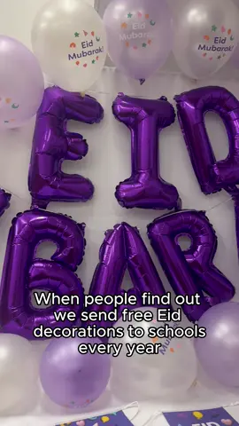 We send Eid decorations to schools, offical youth organisations, madrasas and refugee camps every year! 💜 All we ask for in return is a £20 donation to Islamic Relief which goes towards 2 Eid gifts for 2 children in refugee camps!  Find out more by checking out our next post! #fyp #foryou #foryoupage #ramadandecor #ramadanschooldecorations #eidparty #fypシ 