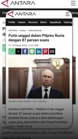 Vladimir Putin menang telak di pilpres rusia 2024 #pilpresrusia2024 #vladimirputin #rusia #fyp 