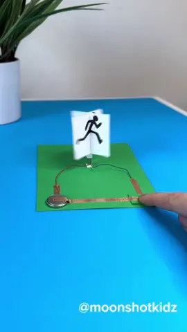 DIY “Running person” interactive card. Easy and fun paper electronics project for beginners. You will need: - Mini dc motor - Conductive copper tape  - Coin cell battery 3v (CR2032) - Paper - Markers - Hot glue stick (small piece). Warning: this project should be done under adult supervision. #stemteacher #scienceteacher #learnwithtiktok #stemchallenge #papercraft 