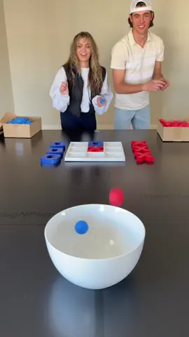 It’s harder to make it in the bowl than it looks! 😂 #game #games #familygames #family #party #partygames #pingpong #tictactoe 