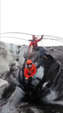 Hanging Like a Sack of Potatoes 🥔 Honestly, I was really scared hanging there. I think I might be the first person in the world to fall into a glacial hole triggered by a knife cut on a rope 🪢  Who would try this?   #iceland #drone #fpv #nature #travel #island #adventure #firstever #heartstopping