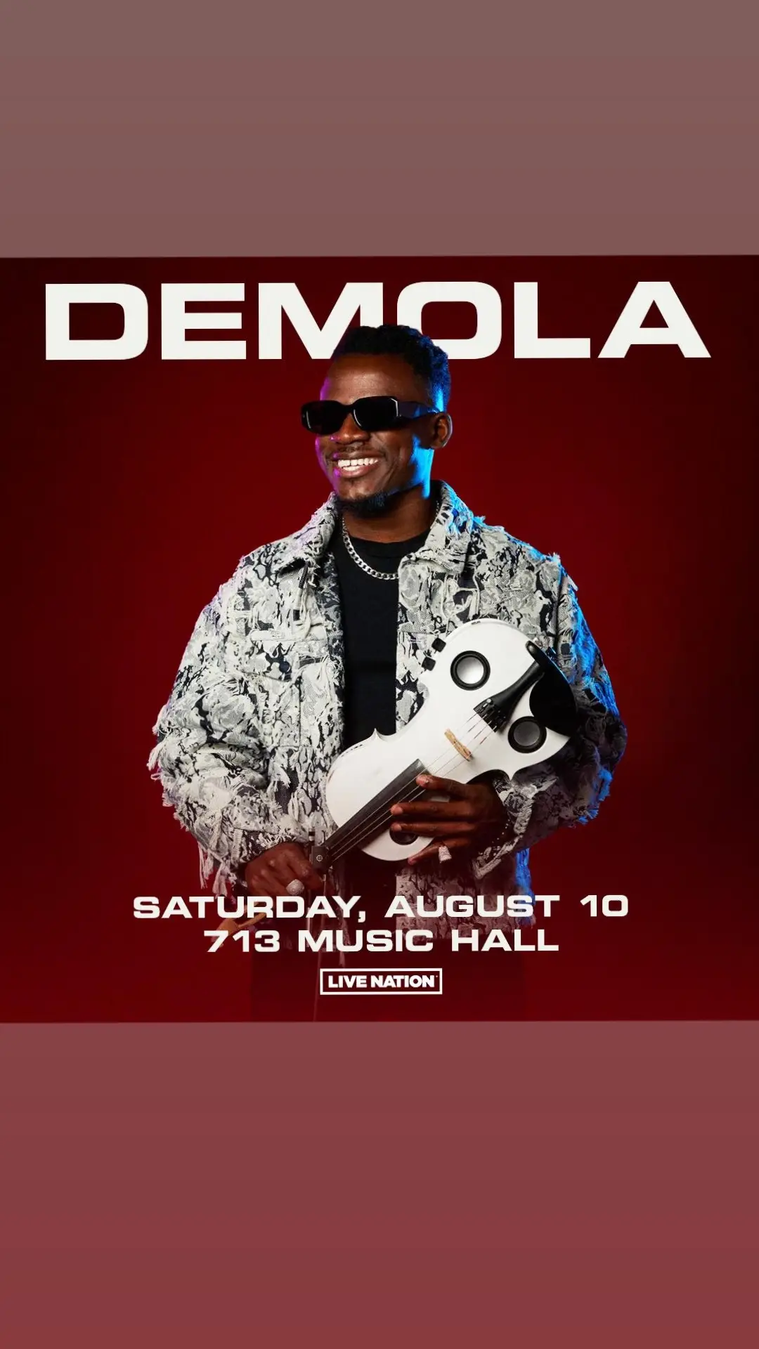 What's up, Houston !!? August 10th at the #713musichall , I'll be liveeeee. Tickets on-sale already.., this will be a sold-out concert, so don't wait till it's all gone. Get your tickets 🎟, link in my bio OR visit www.demolatheviolinist.com  Let's go 🔥🔥🔥. Can't wait to see 5000 of you all. #oneinamilliontour2 #demolaliveinhouston #demolaviolinist 