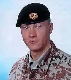 KIA Iraq 2004. Was a Danish Army Officer in the Jutland Dragoon Regiment. His hometown was Hunslund near Horsens in East Jutland in Denmark. He was only 21 years old. Hope everyone has a nice day.