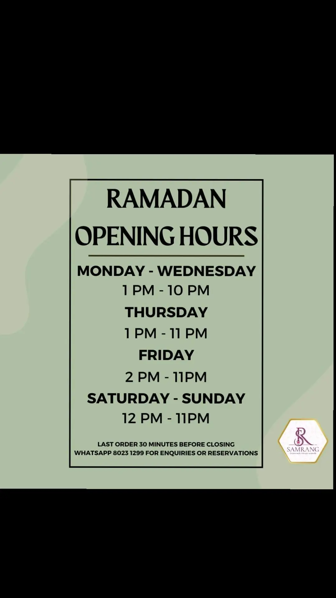 ⚠️ Our Ramadan operating hours with immediate effect.  We're closed LATE on Thursday through Sunday, so you may enjoy some late dinner with us! This way, you may still enjoy delicious yet affordable Semarang dishes wherever you're in the vicinity of Arab Street.  Located at 743 North Bridge Road, we're just 2 minutes away from Masjid Sultan. See you soon! #iftar #buka #bukapuasabersama #makansg #makansingapore #singapore #singaporeeats #supper #dinner #latenightsupper #makansingapore #makan-makan #iftarsg #iftargowhere #singapore #halalfood #halalfoodsingapore #halalrestaurantsingapore #halalrestaurant 