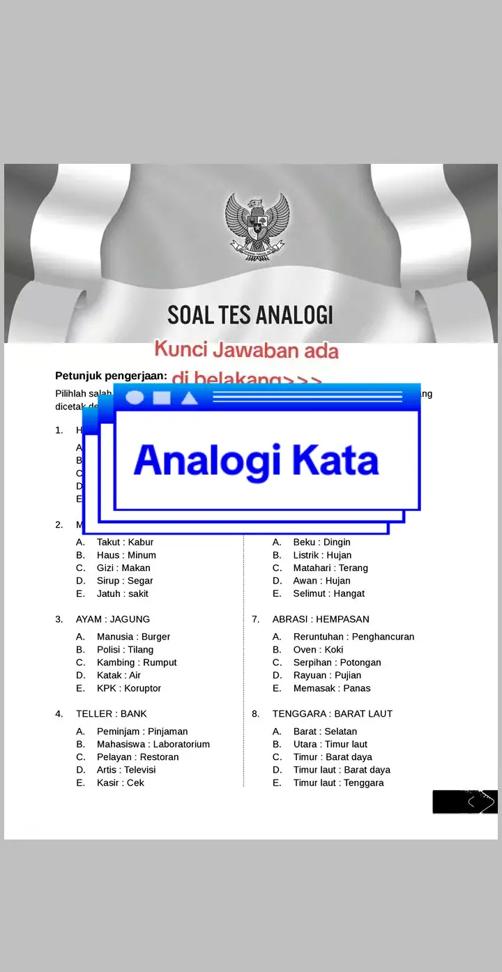 @Pak Aso @Pak Aso @Pak Aso Contoh soal dan pembahasan soal psikotes Analogi Kata untuk seleksi casis TNI polri BUMN CPNS Perusahaan sekolah kedinasan utbk dll #casistnipolri #psikotestni #psikotespolri #psikotestnipolri #psikotesbumn #analogikata 