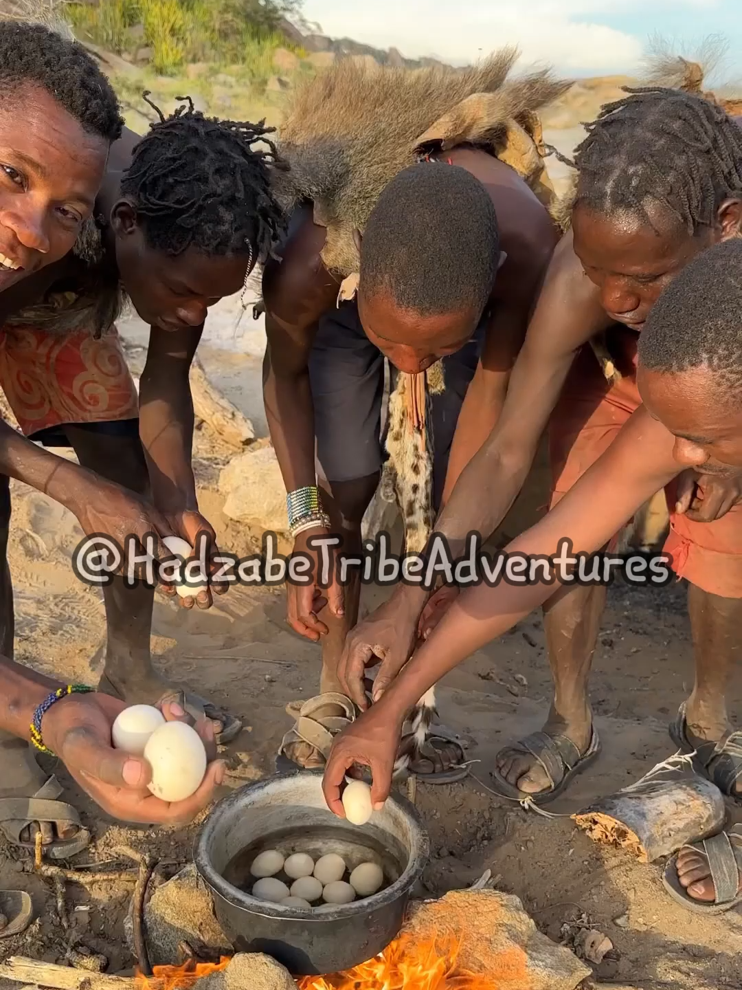 Hadzabe Tribe celebrate after finding many wild eggs for today's lunch #hadzabetribe #hadzabe #africantribes #bushlife