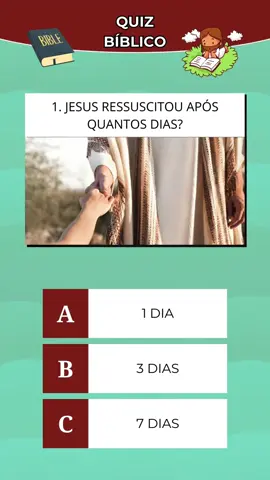 Quiz Bíblico, você sabe após quantos dias nosso Senhor Jesus ressuscitou? #conhecimento #quiztime #quiz #quizz #informativo #aprender #trivia #quizchallenge #adivinhe #biblia #emanuel #bible #holy #cristo 