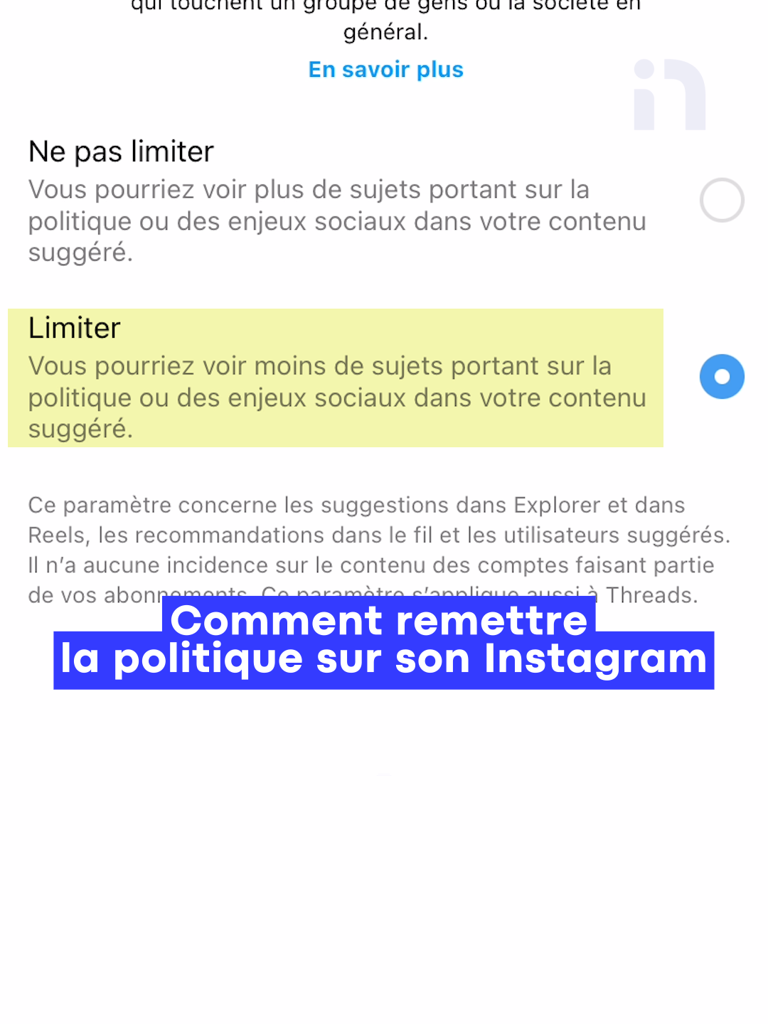 La  nouvelle fonction de Meta sur la limitation de certains contenus  a fait beaucoup jaser dans les derniers jours. Annoncée en février, cette nouvelle politique empêche le contenu politique d'être recommandé sur reels ou sur la page de recherche automatiquement. Elle n'a toutefois pas d'impact sur les comptes que vous suivez déjà. Evelyne vous présente un tuto pour remettre la politique dans son algorithme! #META #instagram #noovoinfo #tutoriel #tutorial