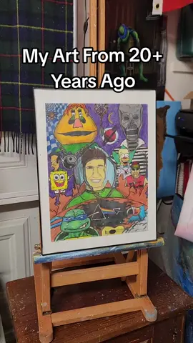 A drawing from high school #artist #art #school #schoollife #highschool #vintagevibes #vintage #spongebob #spongebobsquarepants #tmnt #ninjaturtles #pinkfloyd #hulkhogan #krusty #guitar #drawing 