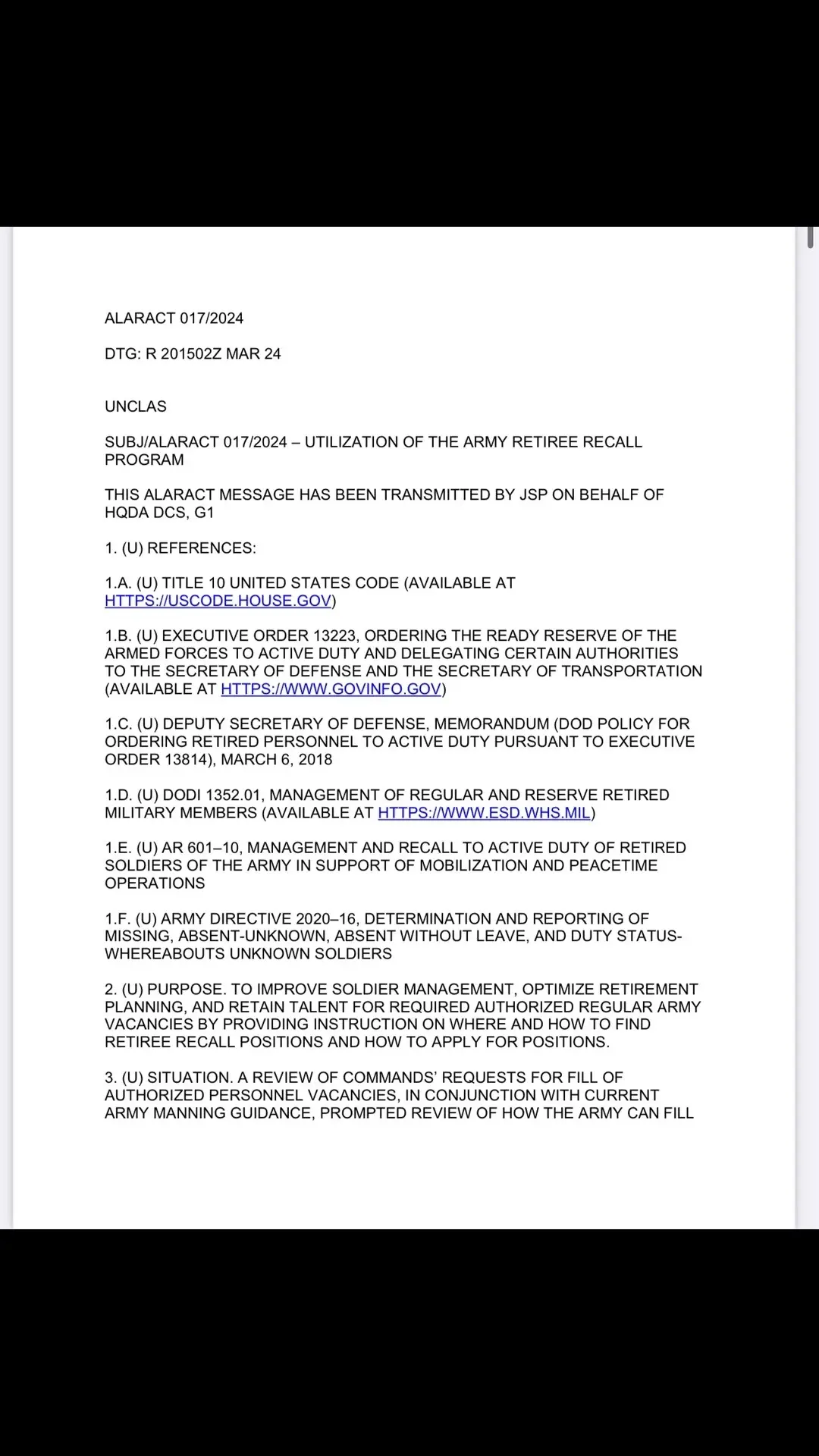 Does this mean they’re going to start recalling retirees back to the Army? If you want to view the full document, you can find it at: https://armypubs.army.mil/epubs/DR_pubs/DR_a/ARN40510-ALARACT_0172024-000-WEB-1.pdf #fyp #fypシ #foryou #foryoupage #miltok #military #army #navy #airforce #marinecorps #usmarines #marine #coastguard #spaceforce #soldier #kagandunlap 