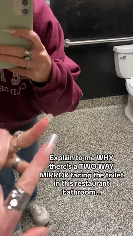 UHM i knew when i saw the mirror down low like that it was weird… but did the mirror test to see if it was a normal mirror or two way mirror. What reason would you EVER have a teo way mirror in a restroom?? #twowaymirror #invasionofprivacy #doublesiddedmirror 