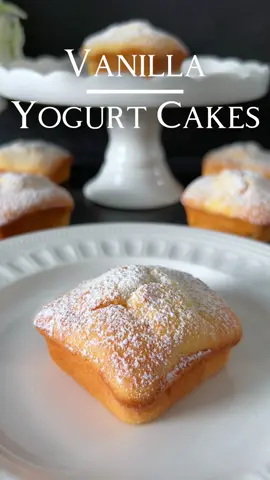 Click here for the Recipe 🤍 Vanilla Yogurt Cakes  With this simple recipe, you can quickly whip up delicious little cakes that not only taste fantastic but also look wonderful. 🥰 📝 Ingredients: (for 6 pieces) - 75 g soft butter - 75 g sugar - 1 egg - 125 g all-purpose flour - 1 tsp baking powder - 1 tsp vanilla extract or the seeds from one vanilla pod - A pinch of salt - 75 g Greek yogurt (or another creamy yogurt) - 2 tbsp milk 🤍 Preparation: 1. Preheat the oven to 180°C and lightly grease the wells of your 7 cm square muffin tin. 2. In a bowl, cream the soft butter with the sugar until fluffy. Add the egg and continue to mix until well combined. 3. Add the flour, baking powder, vanilla extract or seeds, and a pinch of salt. Stir the ingredients gently until a smooth batter forms. 4. Add the Greek yogurt and milk, and mix well until the batter is smooth and creamy. 5. Divide the batter evenly among the wells of your muffin tin. 6. Bake the mini vanilla yogurt cakes in the preheated oven for about 15-20 minutes or until they are golden brown and fully baked. 7. Remove from the oven and allow to cool completely. 8. Optionally, you can dust the mini vanilla yogurt cakes with powdered sugar or decorate them with a glaze made from powdered sugar and a little lemon juice. Enjoy these wonderfully fragrant and vanilla-flavored mini vanilla yogurt cakes as a delicious treat for any occasion! 🤍