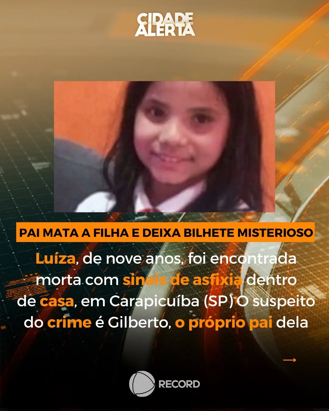 A morte da menina Luíza, de nove anos, abalou a população de Carapicuíba (SP). O principal suspeito do crime é o próprio pai da criança. Veja no #CidadeAlerta! #casodasemana 