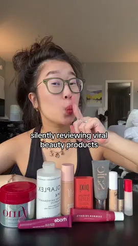 lol since my voice is still recovering 🤧😷🤒 #silentlyreviewingproducts #silentreview #reviewingmakeup #reviewingbeautyproducts #viralmakeup #elf #summerfridays #rhode #finohairmask #olaplex #saiesliptint #pixibeautyblush #nars #glossier 