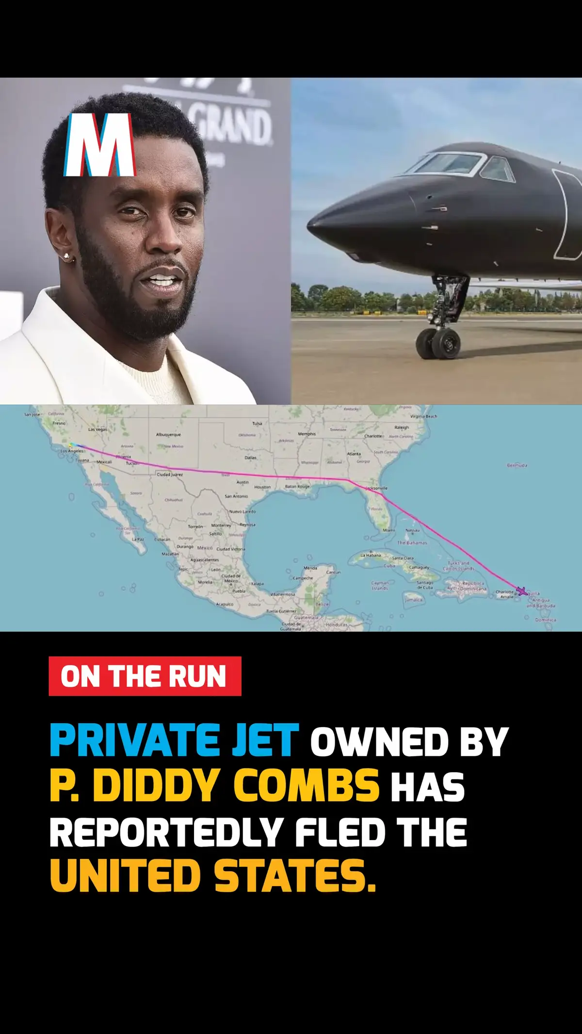 ON THE RUN: Private jet owned by P. Diddy Combs has reportedly FLED the United States.  The flight path of the plane appears to be headed towards Cape Verde. Cape Verde has no extradition treaty with the US.  #Diddy #DiddyCombs #Crime #SeanCombs #SeanDiddyCombs #50cent 