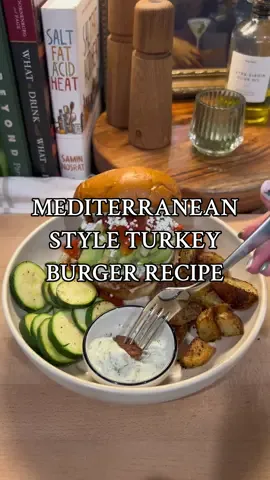 Mediterranean Style Turkey Burger 🍔❤️ Burger patty ingredients: 1 lb ground turkey 1 egg 1/2 cup bread crumbs 2 tbsp fresh chives, chopped 2 tbsp fresh dill, chopped  2 tbsp fresh parsley, chopped 3 cloves garlic, minced 1 large spoonful of minced sun dried tomatoes 1 large spoonful of chili garlic sauce  1 tsp salt 1/2 tsp pepper 1/2 tsp garlic powder 1/2 tsp onion powder 1/4 tsp paprika For assembling/toppings: -toasty bun  -hummus -burger -avocado -greek salad -tzatziki sauce -crumbled feta Add all ingredients  (except for the assembly/topping ingredients) to a bowl and mix until combined. Form into burger patties. I usually make 4 burgers out of 1 lb of meat. Heat up some olive oil in a pan over medium heat. Once hot, add your patties. Cook for about 4 minutes before flipping. Cook another 4 minutes or until the meat thermometer reads 165 degrees internal temp. Assemble and your burger and enjoy! #dinner #DinnerIdeas #dinnerrecipe #dinnerideas #dinnerinspo #mealinspo #mealideas #cooking #turkeyburger #turkeyburgerrecipe 