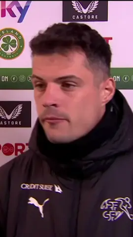 Switzerland captain Granit Xhaka speaks to Ann-Marie Keegan after this side's 1-0 win in Dublin.   