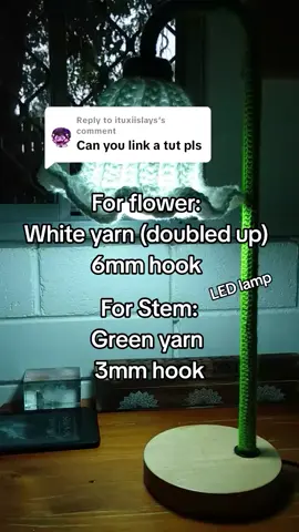 Replying to @ituxiislays A breakdown on how I made the Lily of the valley lamp shade! I have seen so many different types of these and I love every single one!  I double my yarn up because I'm lazy and don't like doing repetitive rows. I get bored and almost always lose motivation, so I find ways to do things faster where possible 👀  #crochet #crochetersoftiktok #crochettutorial #crochetlilyofthevalley #lilyofthevalley #ledlamp #tutorial #process #fibreart #diylampshade 