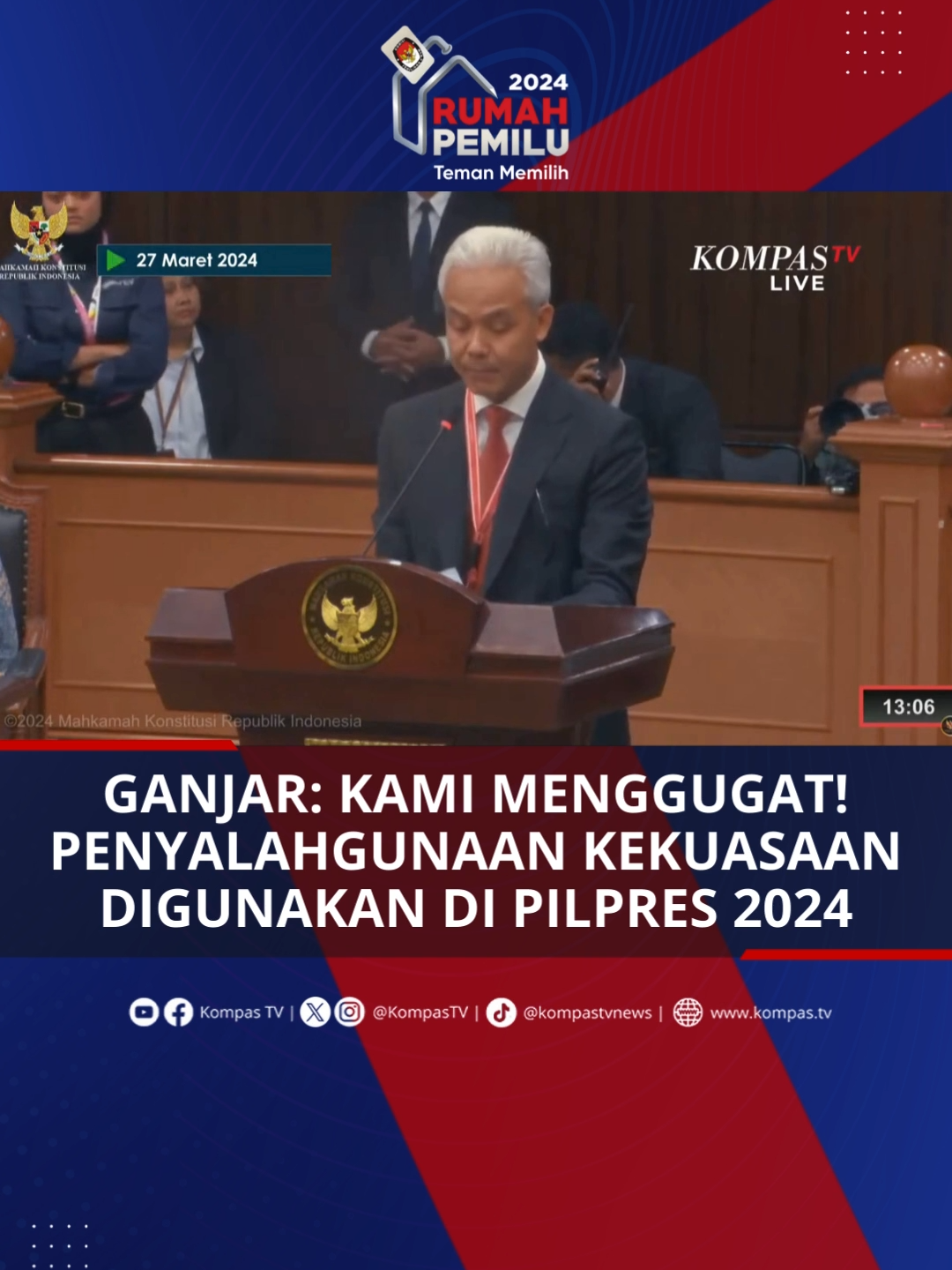 Capres nomor urut 3, Ganjar Pranowo sampaikan gugatannya di sidang perdana sengketa Pilpres 2024 di Mahkamah Konstitusi. Dalam gugatannya, Ganjar singgung soal penyalahgunaan kekuasaan serta terkait moral. Dirinya menilai pemerintah menggunakan seluruh sumberdayanya untuk mendukung kandidat calon tertentu. #TikTokBerita #Pemilu2024diKompasTV